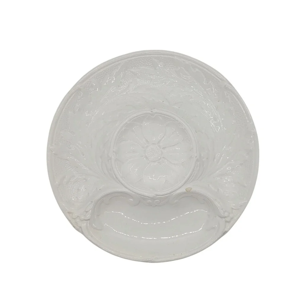 Vintage P.V. France White Majolica Artichoke Plate Floral Embossed Relief 9